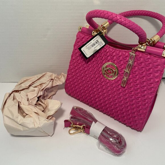bebe Erika Mini Shopper Fuchsia Pink Satchel Top Handle Gold Bag NWT - Picture 12 of 13